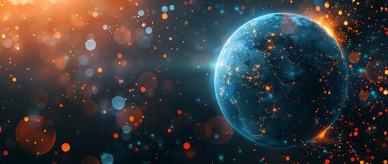 Wall Mural - world globe with bokeh effect and dark background. view on planet earth from space.