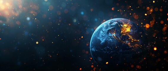 Wall Mural - world globe with bokeh effect and dark background. view on planet earth from space.