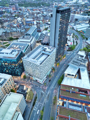 Wall Mural - Beautiful Aerial View of Sheffield City Centre at Just After Sunset. England United Kingdom. April 29th, 2024