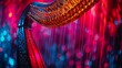 Neon Glow: Intimate Harp Detail in Symphony Orchestra