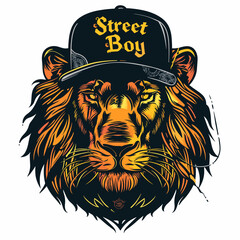 Wall Mural - A lion with a hat on his head that says street boy