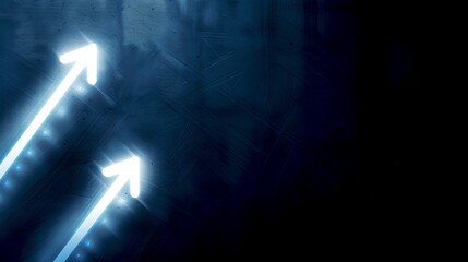 Wall Mural - abstract blue background with bright glowing arrows pointing upwards. modern digital wallpaper. conc