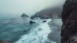 the waves crashing on the shore and the impressive coastal cliffs. generative ai