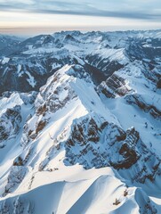 Canvas Print - Capturing the majesty of a snow-capped mountain range at dawn, perfect for outdoor enthusiasts, eco-conscious initiatives, and travel publications.