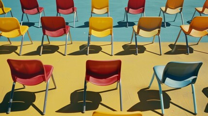 Brightly Colored Classroom Chairs on Vivid Background Evoking First Day of School Energy