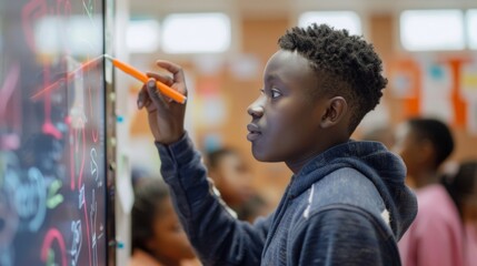 Poster - Young African Male Student Engages with Technology in a Modern Classroom