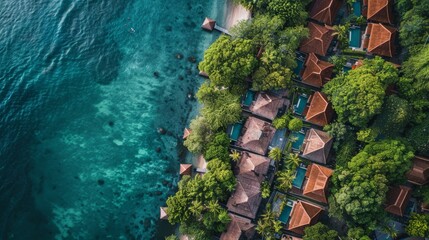 Wall Mural - Island Getaway: Aerial Photography of Touristic Bungalows in Island