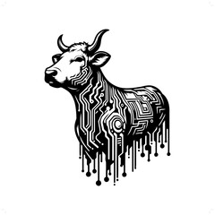 Wall Mural - Cow silhouette in animal cyberpunk, modern futuristic illustration