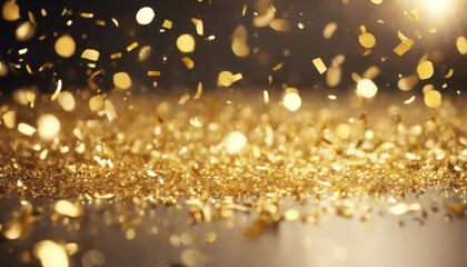 Wall Mural - 'confetti light. Beautiful light Falling particles. background golden magic gold glitter glistering spark particle luxury night abstract sparkle dust stardust black b'