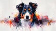 Artistic watercolor painting of a Border Collie dog