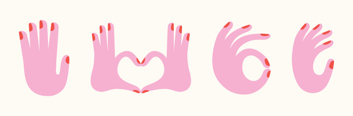 Wall Mural - vector abstract logo design template in simple linear style - hands gesture, love and friendship con