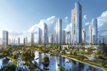 Fototapete - future landscape of tokenized real estate projects