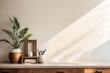 © Five Million Stock - Wooden cabinet and accessories decor in living room interior on empty white wall background