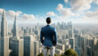 © israel - A successful man in a business suit looking at a big city from above