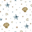 Watercolor seamless sea pattern. Endless pattern with underwater world, ocean shells, seastar. Underwater nursery background. Cute baby pattern for fabric, clothing, textiles
