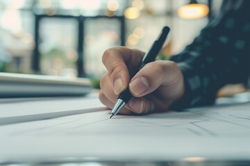 Leinwandbilder - Closeup of a hand holding a pen, ready to sketch out ideas