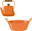 銅製のヤカンと両手鍋
