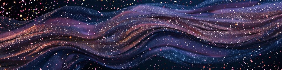 Wall Mural - A long purple and blue wave with glittery stars, banner