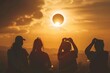 people witnessing total solar eclipse in dramatic sky astronomy and space concept
