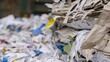 Close-up of recycled paper being processed, detailed breakdown of materials, sustainable focus 