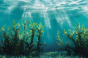 underwater kelp forest and seagrass meadow blue carbon sink ecosystem illustration