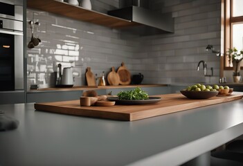 Wall Mural - kitchen ning table tile wooden Gray
