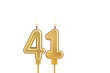 Golden number 41 birthday candle on white background