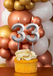 Birthday candle number 33 - Celebration balloons background