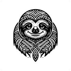 Sloth silhouette in animal ethnic, polynesia tribal illustration