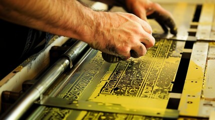 Poster - Offset printing plates being installed, close-up, detailed alignment and securement 