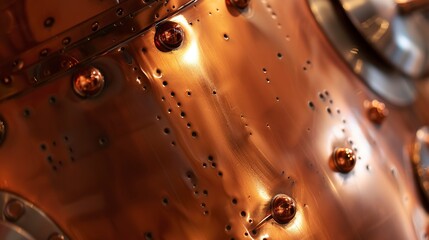 Canvas Print - Craft distillery copper still, close-up, detailed rivets and shiny copper surfaces