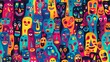 Colorful overlapping faces pattern. cartoons. Illustrations