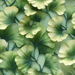 Craft a seamless wallpaper design inspired by the fan-shaped leaves of the Ginkgo tree