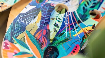 Wall Mural - Printing designs on shoe insoles, close-up, detailed press and colorful graphics 