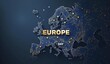 Europe day background with european continent silhouette with a network of glowing connections