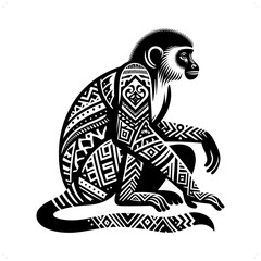 monkey silhouette in animal ethnic, polynesia tribal illustration