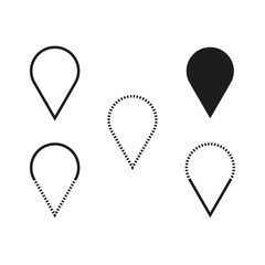 Location marker icons set. Various map pin symbols. Vector navigation pointers collection.