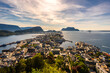 top view of The city of Alesund and the sea during a sunny day,  Norway