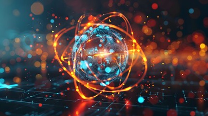 Wall Mural - chaotic subatomic particle simulation glowing sphere radiant digital energy techno abstract visualiz