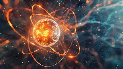Wall Mural - glowing atomic particle burst in vibrant abstract energy field
