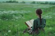 © BOONJUNG - Loneliness girl sitting on the green meadow and reading a book, Rest and education