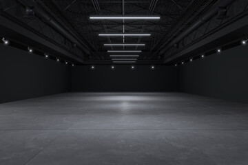 Empty hall exhibition centre.The backdrop for exhibition stands, booth,market,trade show.Conversation for activity,meeting.Arena for entertainment,event,sports.Indoor  for Factory,showroom.3d render.