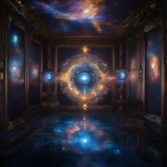 Canvas Print - Surreal Cosmic Intersection: Ancient Room Opens to the Universe's Mysteries