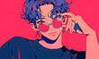 anime style. Cool K-pop male idol on a simple one color background , Generative AI 