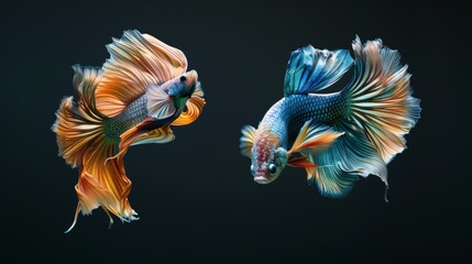 Wall Mural - Capture the moving moment of fighting fish isolated on black background ( Betta fish ). fish. Illustrations