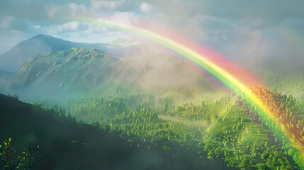 Wall Mural - rainbow over green meadow