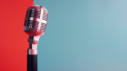 Wall Mural - Retro microphone on blue background
