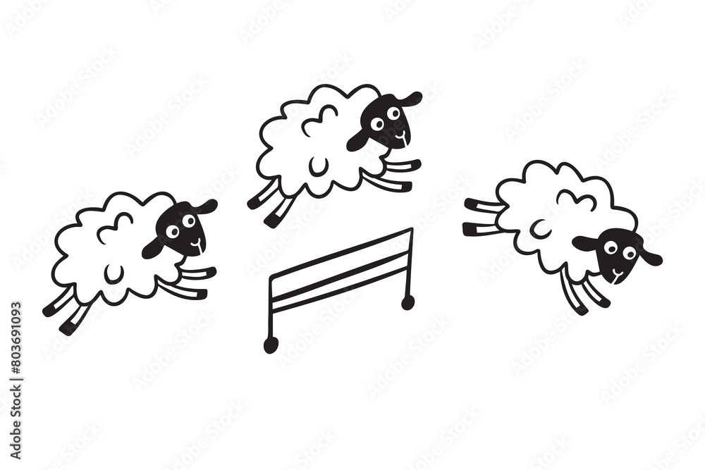 Doodle line cute sheep jumping over fence. Good night sleep poster ...