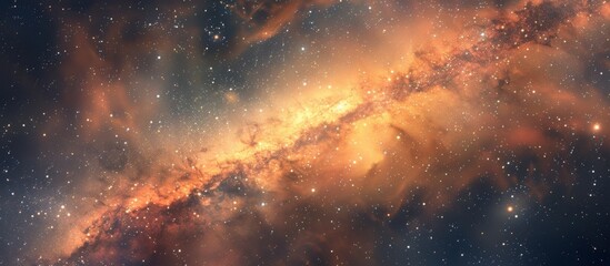 Wall Mural - a breathtaking display of the dazzling galactic galaxy, featuring a vibrant orange hue and adorned w