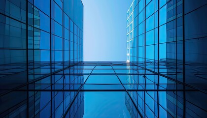 Wall Mural - Looking Up Blue Modern Office Building